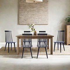Dining Side Chairs, Set of 6, Black Solid Wood with Slat Back