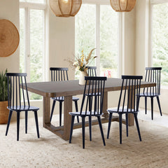 Dining Side Chairs, Set of 6, Black Solid Wood with Slat Back