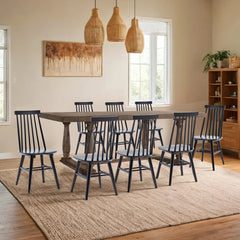 Dining Side Chairs, Set of 8, Solid Wood in Black