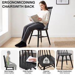 Dining Side Chairs, Set of 8, Solid Wood in Black