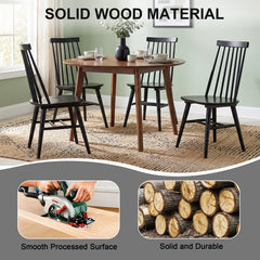 Dining Side Chairs, Set of 8, Solid Wood in Black