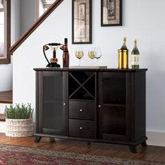 Dining Storage Cabinet with Wine Rack and Glass Doors in Dark Brown
