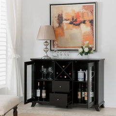 Dining Storage Cabinet with Wine Rack and Glass Doors in Dark Brown