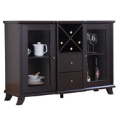Dining Storage Cabinet with Wine Rack and Glass Doors in Dark Brown
