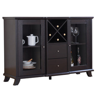 Dining Storage Cabinet with Wine Rack and Glass Doors in Dark Brown