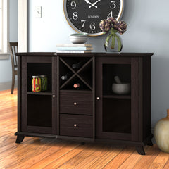 Dining Storage Cabinet with Wine Rack and Glass Doors in Dark Brown