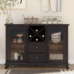 Dining Storage Cabinet with Wine Rack and Glass Doors in Dark Brown