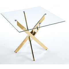 Dining Table, 35 in Square, Clear Glass with Gold Base