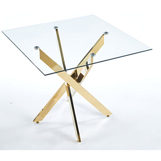 Dining Table, 35 in Square, Clear Glass with Gold Base