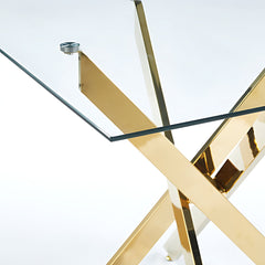 Dining Table, 35 in Square, Clear Glass with Gold Base