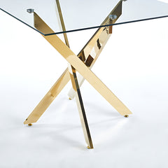 Dining Table, 35 in Square, Clear Glass with Gold Base