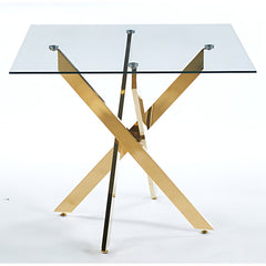 Dining Table, 35 in Square, Clear Glass with Gold Base