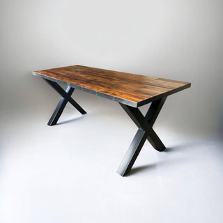 Dining Table, 48 Inch Reclaimed Wood with Black Metal Legs