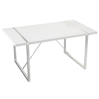Dining Table, 55-Inch Rectangular, White Top with Silver Base