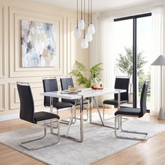 Dining Table, 55-Inch Rectangular, White Top with Silver Base