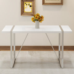 Dining Table, 55-Inch Rectangular, White Top with Silver Base