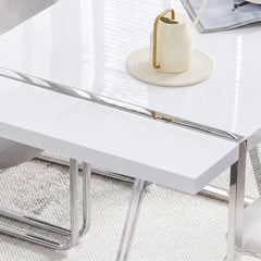 Dining Table, 55-Inch Rectangular, White Top with Silver Base