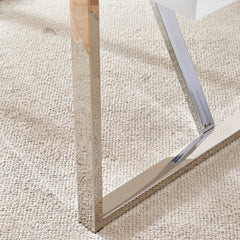 Dining Table, 55-Inch Rectangular, White Top with Silver Base