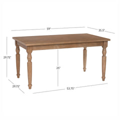 Dining Table, 59 in Wide, Light Natural Brown with Distressed Finish