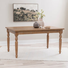 Dining Table, 59 in Wide, Light Natural Brown with Distressed Finish