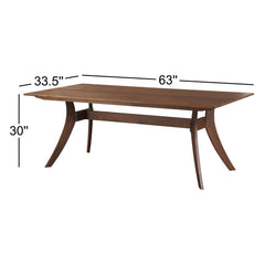 Dining Table, 63 Inch Rectangular Solid Wood in Walnut