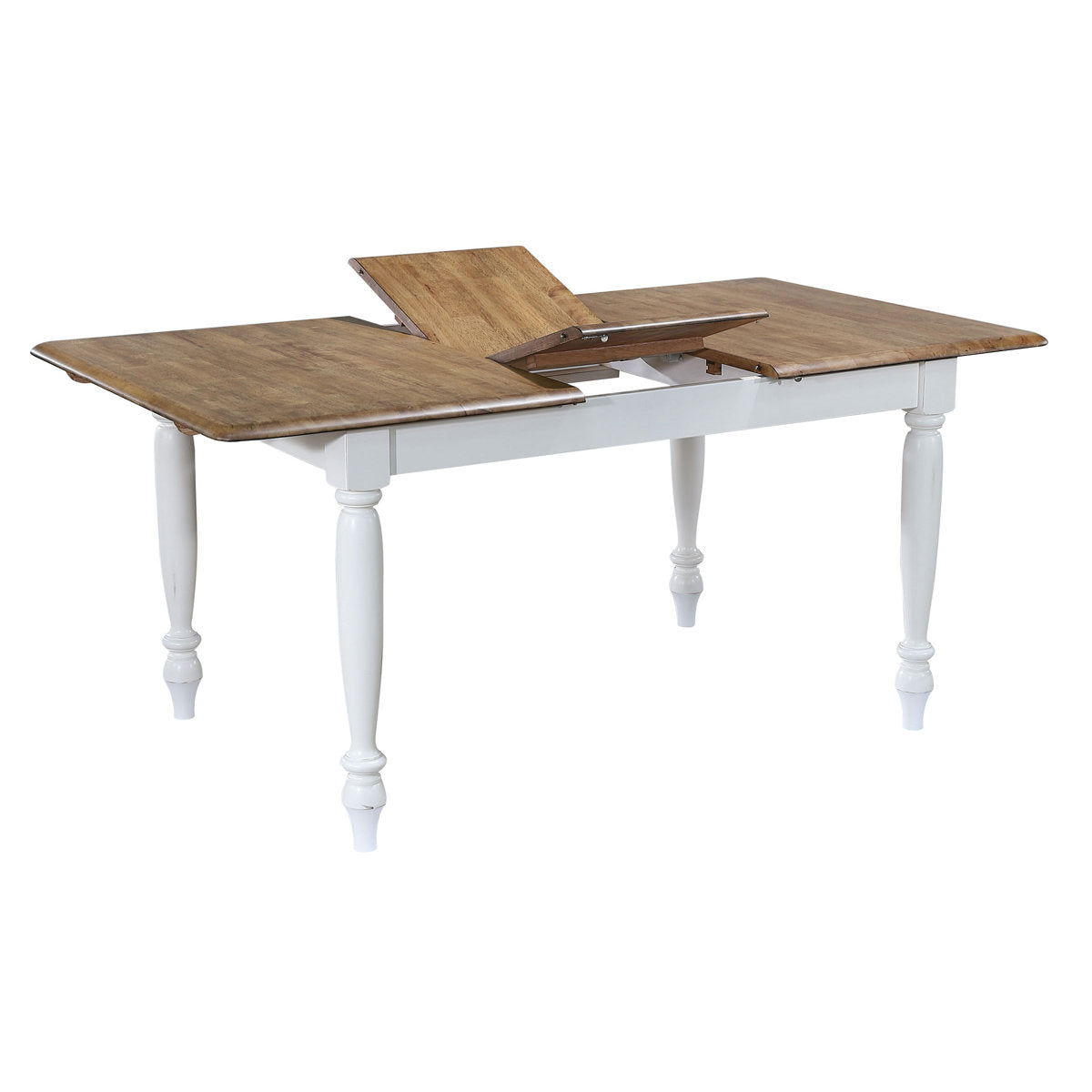 Dining Table, Extendable Solid Wood with Rustic Brown Top and White Base