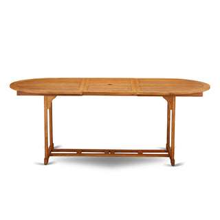 Dining Table, Oval and Extendable, Natural Oil Wood with Umbrella Hole