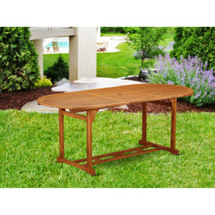 Dining Table, Oval and Extendable, Natural Oil Wood with Umbrella Hole