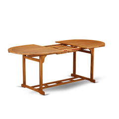 Dining Table, Oval and Extendable, Natural Oil Wood with Umbrella Hole