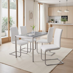 Dining Table, Rectangular, Clear Glass Top, Silver Metal Base