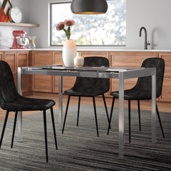 Dining Table, Rectangular, Clear Glass Top, Silver Metal Base
