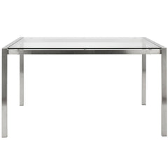 Dining Table, Rectangular, Clear Glass Top, Silver Metal Base