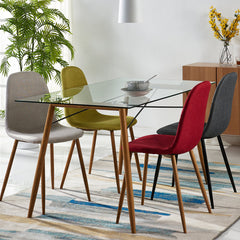 Dining Table, Rectangular Clear Tempered Glass Top, Wood Grain Base, Seats 4