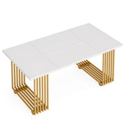 Dining Table, Rectangular Manufactured Wood Top, Iron Double Pedestal Base