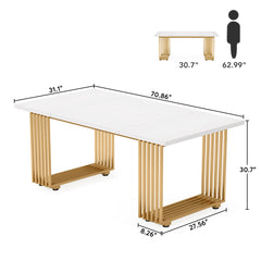 Dining Table, Rectangular Manufactured Wood Top, Iron Double Pedestal Base
