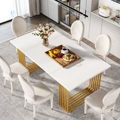 Dining Table, Rectangular Manufactured Wood Top, Iron Double Pedestal Base