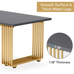 Dining Table, Rectangular Manufactured Wood Top, Iron Double Pedestal Base