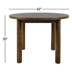Dining Table, Round Solid Mango Wood, 42 Inch, Brown