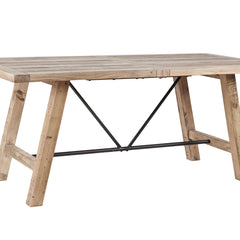 Dining Table, Seats 6, Natural Reclaimed Pine with Metal Stretchers