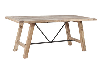 Dining Table, Seats 6, Natural Reclaimed Pine with Metal Stretchers