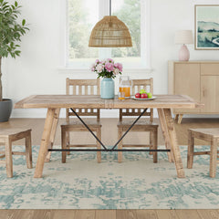 Dining Table, Seats 6, Natural Reclaimed Pine with Metal Stretchers