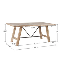 Dining Table, Seats 6, Natural Reclaimed Pine with Metal Stretchers