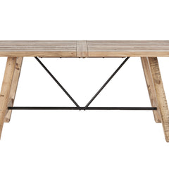 Dining Table, Seats 6, Natural Reclaimed Pine with Metal Stretchers