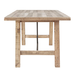 Dining Table, Seats 6, Natural Reclaimed Pine with Metal Stretchers