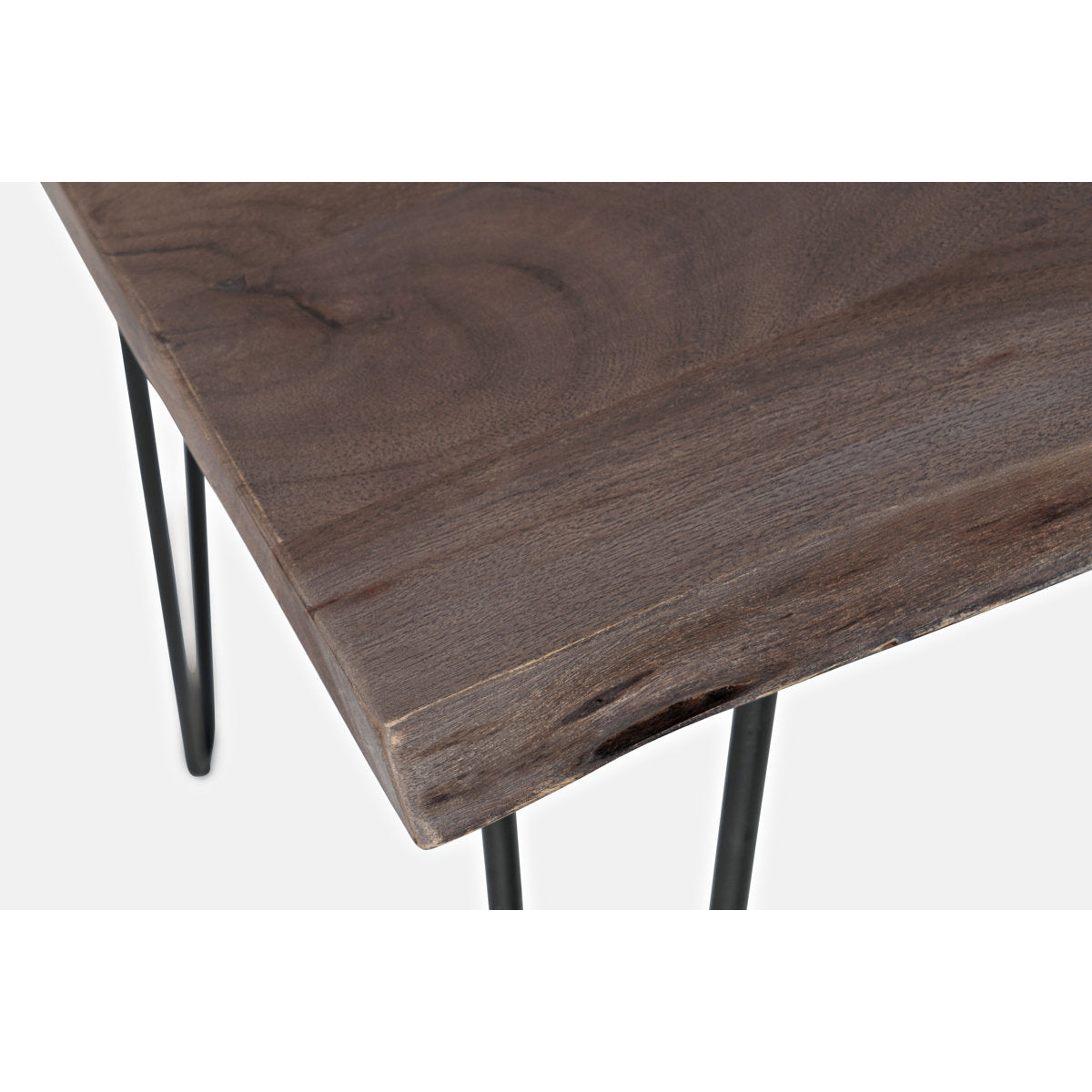 Dining Table, Solid Acacia Wood Top with Black Iron Base in Slate