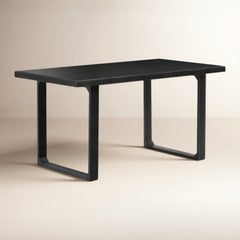 Dining Table, Solid Mango Wood, 60 in W, Black, Trestle Base