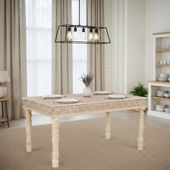 Dining Table, Solid Mango Wood, 60 x 36 Inch, White