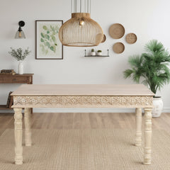 Dining Table, Solid Mango Wood, 60 x 36 Inch, White