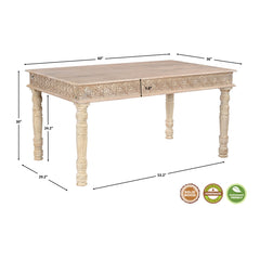 Dining Table, Solid Mango Wood, 60 x 36 Inch, White
