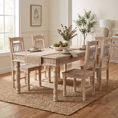 Dining Table, Solid Mango Wood, 60 x 36 Inch, White